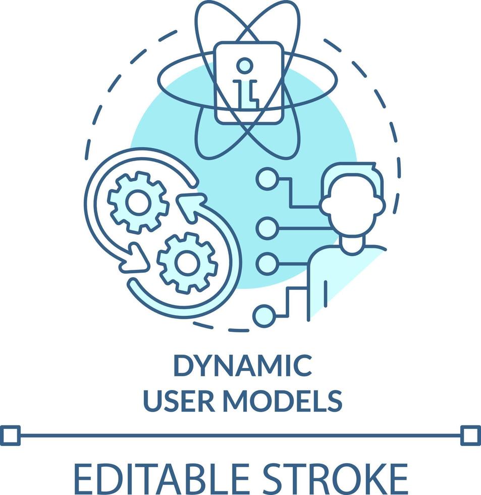 Dynamic user models turquoise concept icon. Human-computer interaction abstract idea thin line illustration. Isolated outline drawing. Editable stroke vector