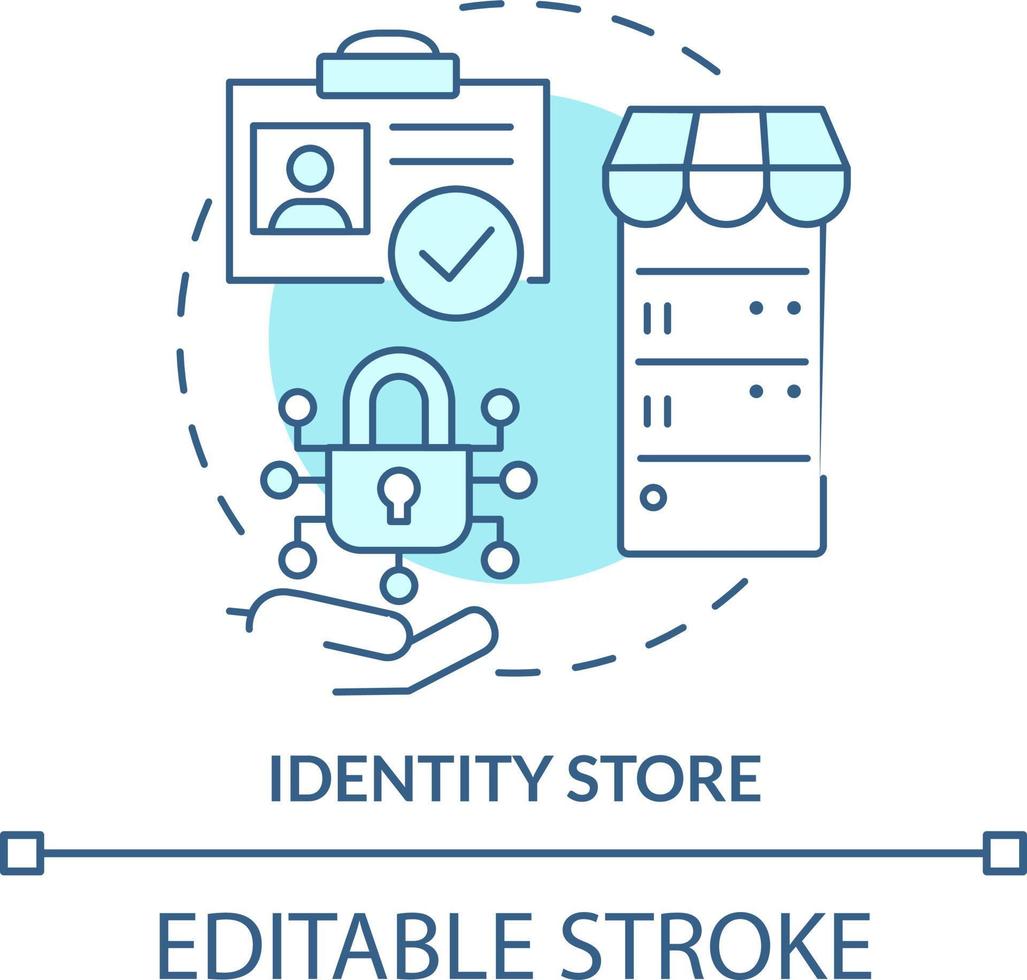 Identity store turquoise concept icon. Directory service abstract idea thin line illustration. Warehousing information. Isolated outline drawing. Editable stroke vector