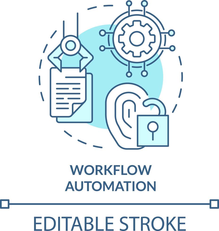 Workflow automation turquoise concept icon. Manage identities abstract idea thin line illustration. Business processes. Isolated outline drawing. Editable stroke vector