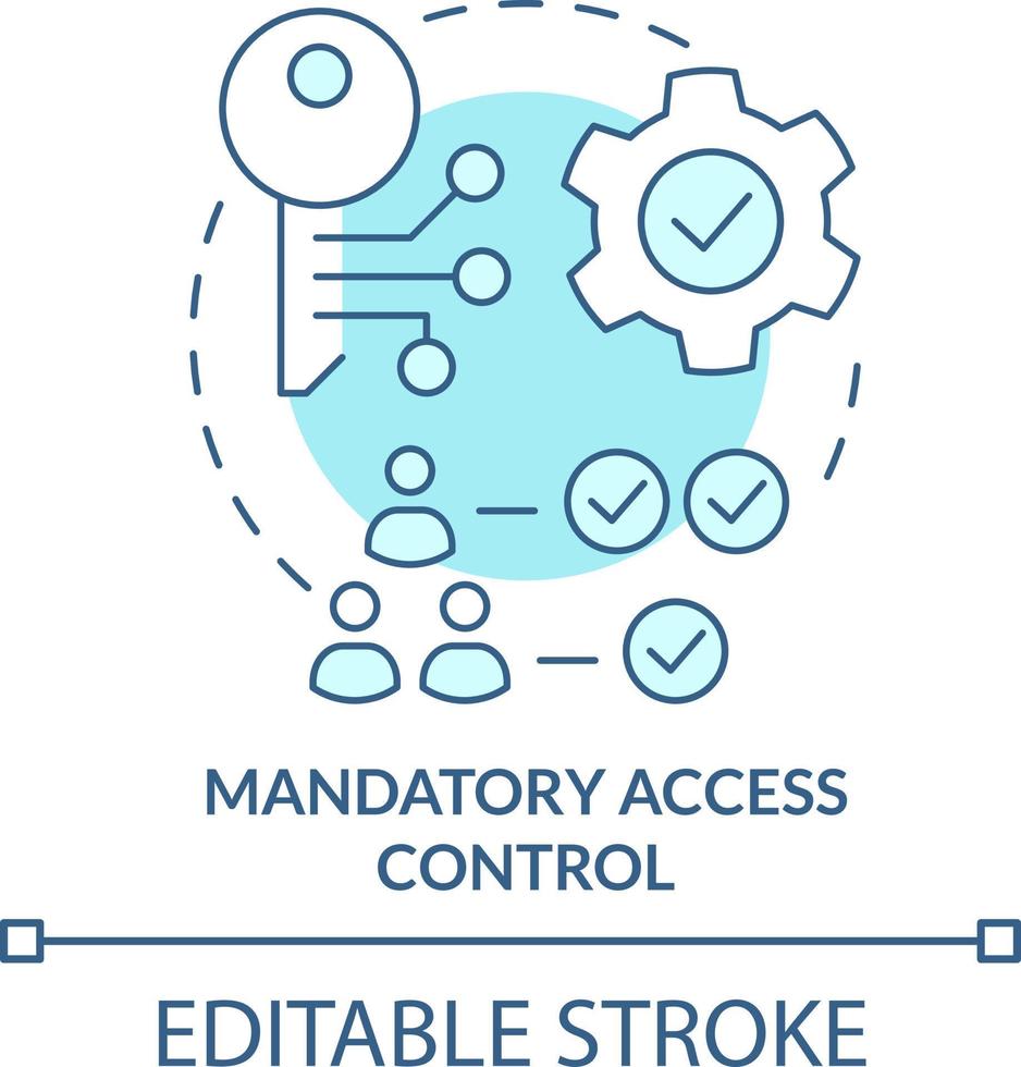 Mandatory access control turquoise concept icon. Security management abstract idea thin line illustration. Permissions. Isolated outline drawing. Editable stroke vector