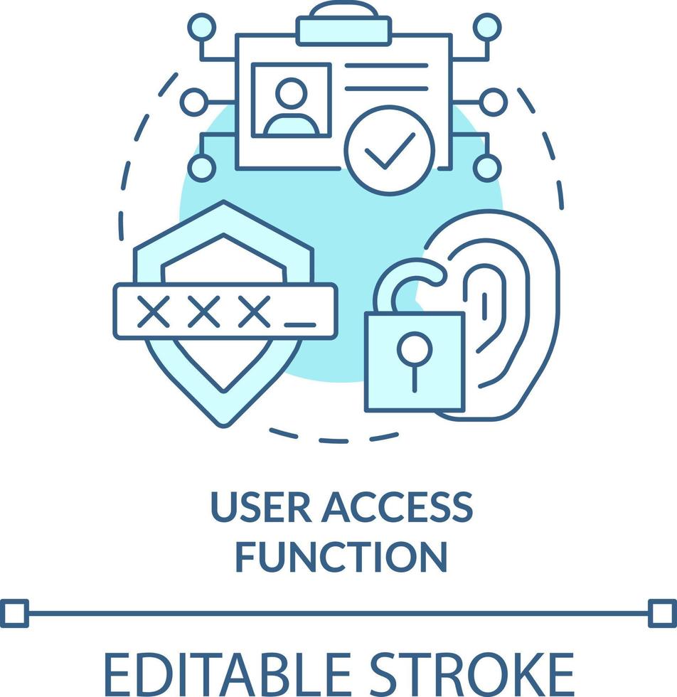 User access function turquoise concept icon. Identity management process abstract idea thin line illustration. Isolated outline drawing. Editable stroke vector