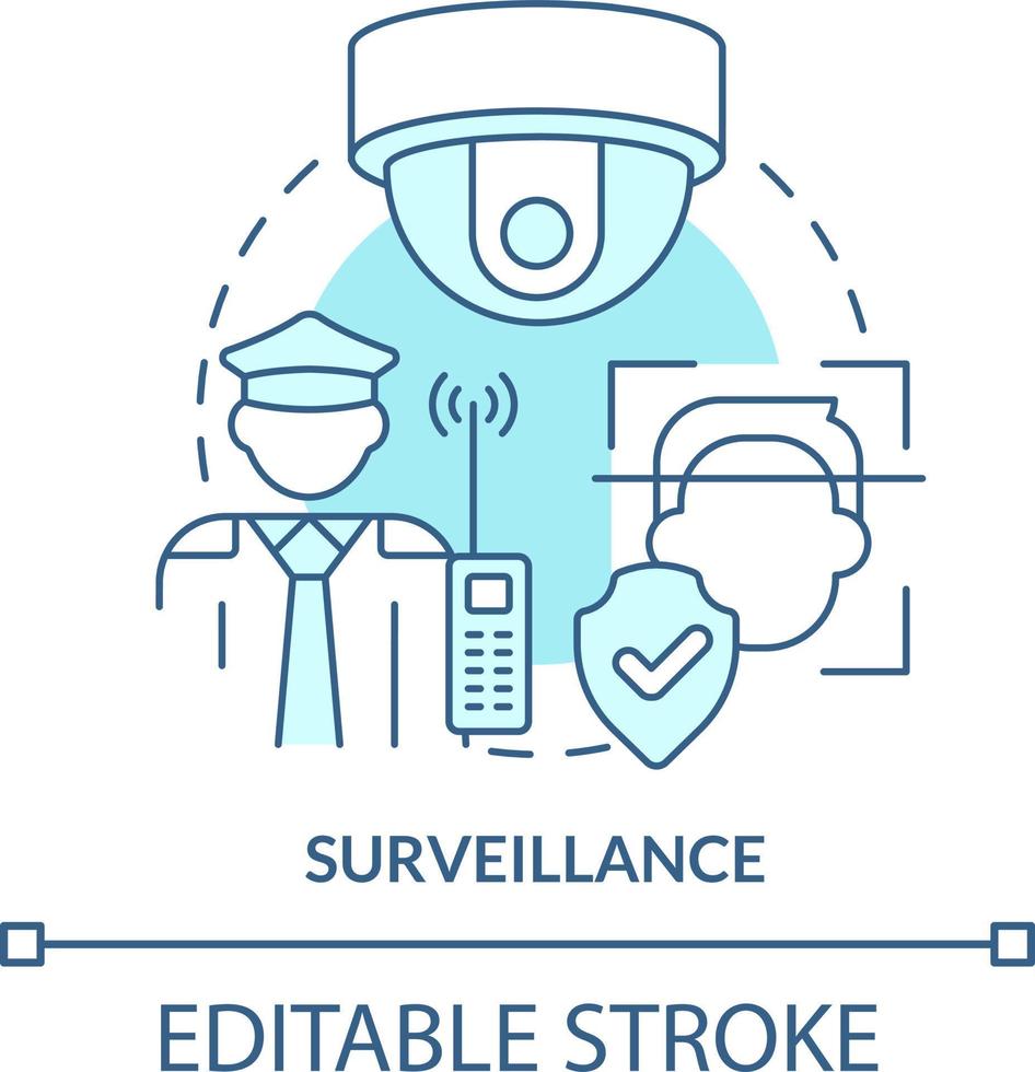 Surveillance turquoise concept icon. Physical security framework form abstract idea thin line illustration. Recognition. Isolated outline drawing. Editable stroke vector