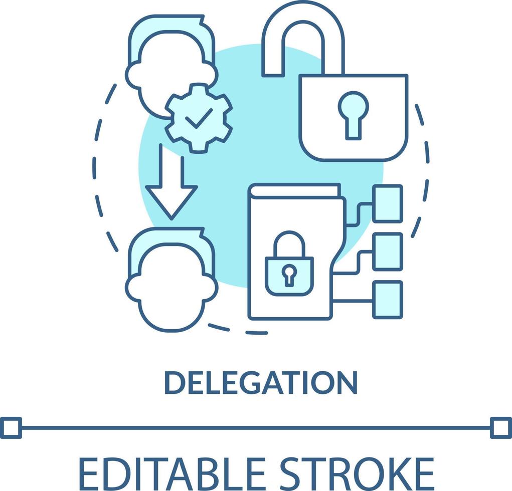 Delegation turquoise concept icon. Identity management abstract idea thin line illustration. System modifications. Isolated outline drawing. Editable stroke vector
