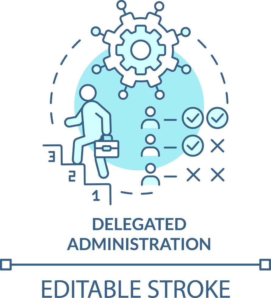 Delegated administration turquoise concept icon. Different rights of access abstract idea thin line illustration. Isolated outline drawing. Editable stroke vector