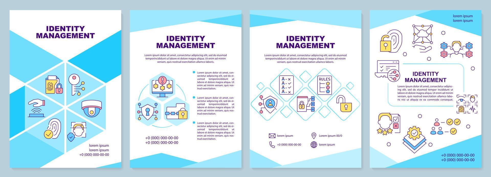 Identity management blue brochure template. User access. Leaflet design with linear icons. Editable 4 vector layouts for presentation, annual reports