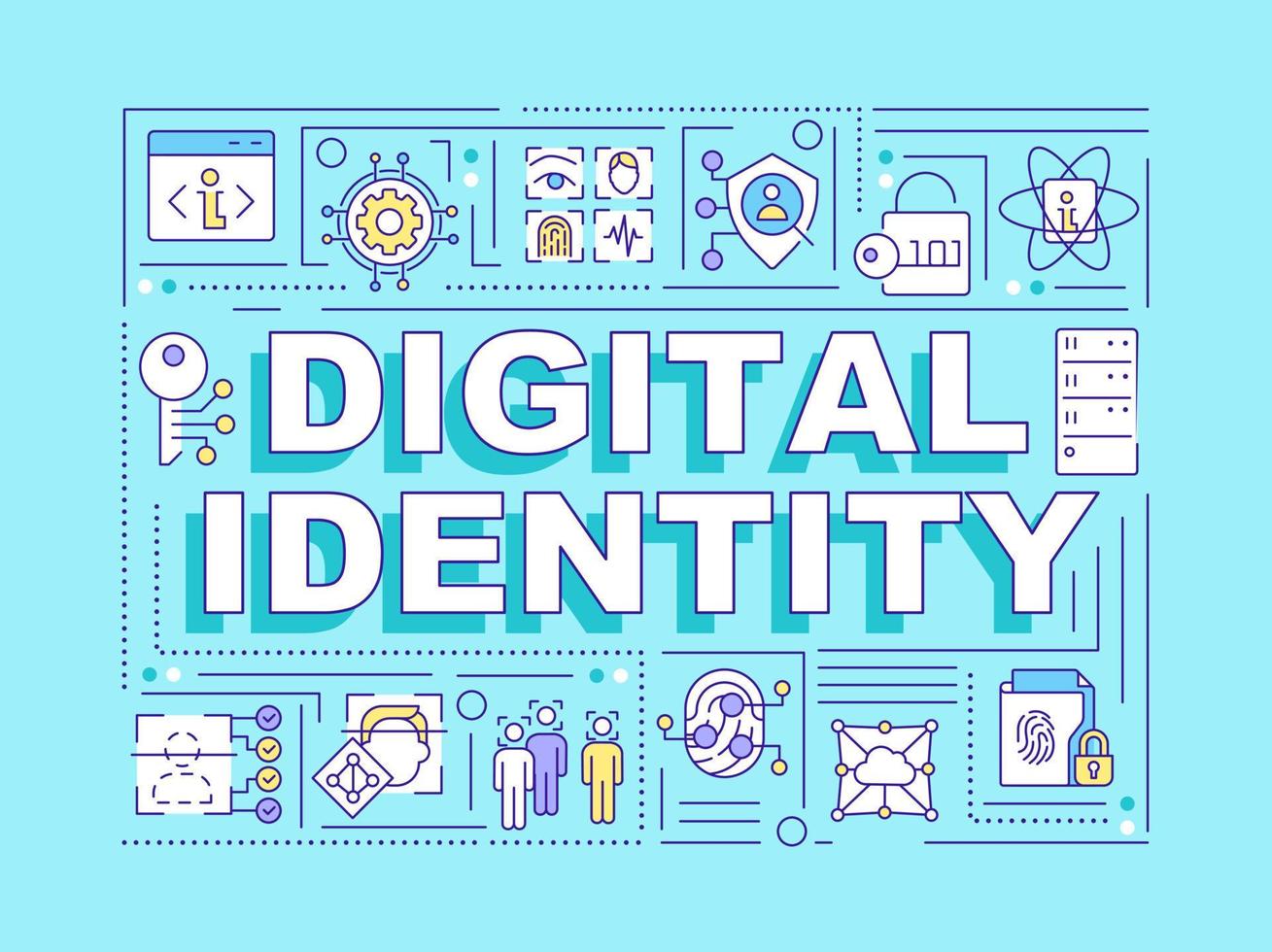 Digital identity word concepts blue banner. Authorization. Infographics with editable icons on color background. Isolated typography. Vector illustration with text