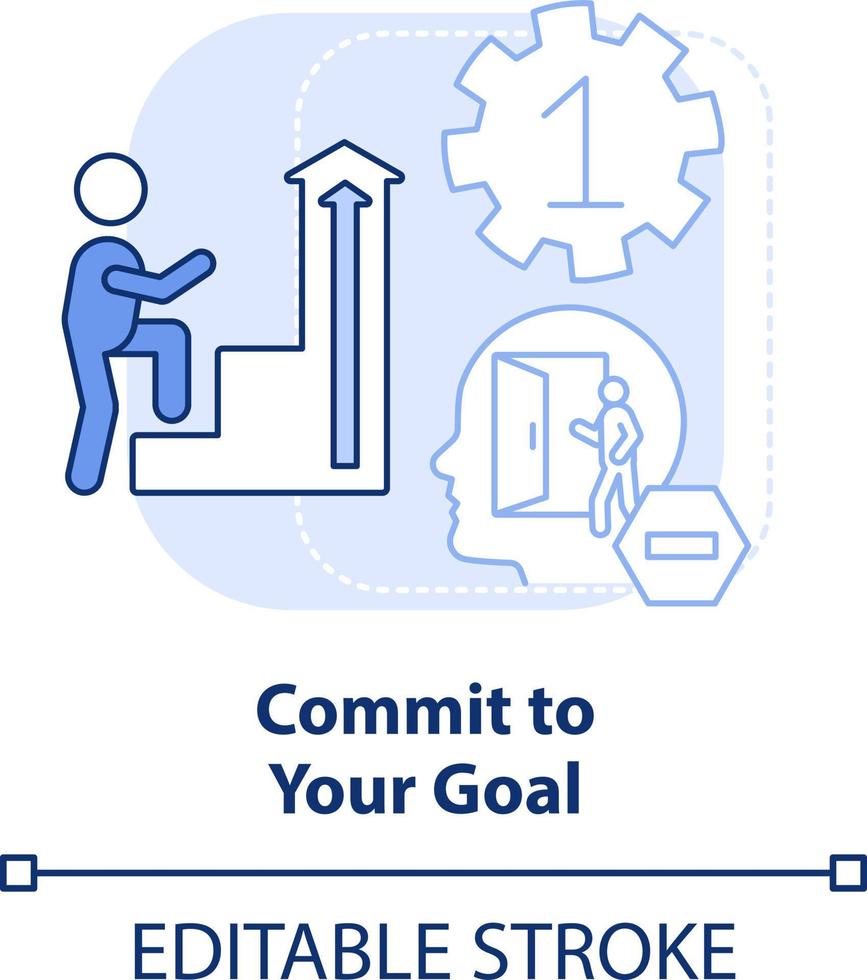 Commit to your goal light blue concept icon. Move forward to aim. Adaptation abstract idea thin line illustration. Isolated outline drawing. Editable stroke vector