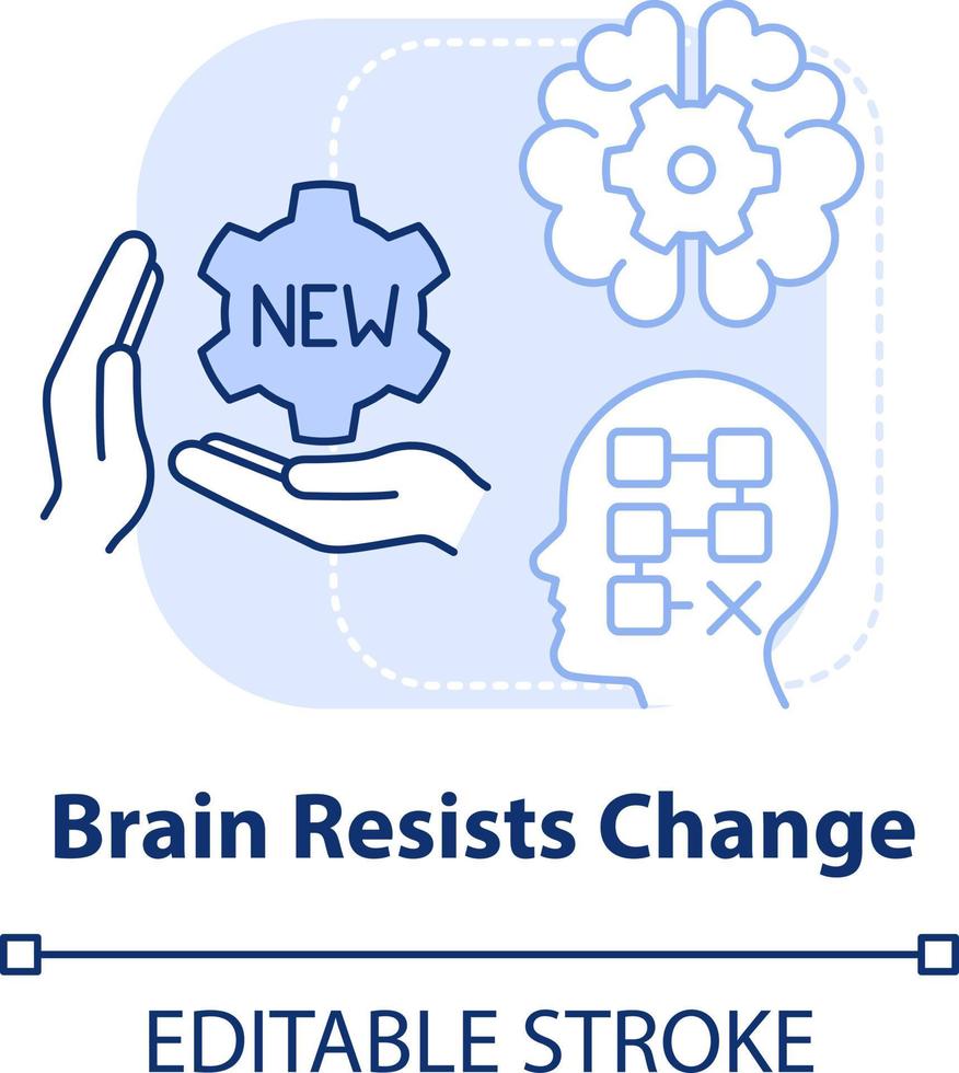 Brain resists change light blue concept icon. Avoid transformation. Resisting changes abstract idea thin line illustration. Isolated outline drawing. Editable stroke vector