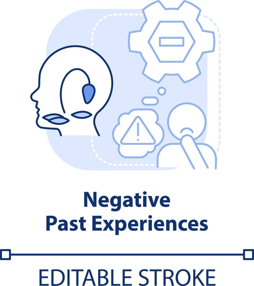 Negative past experiences light blue concept icon. Resisting changes reason abstract idea thin line illustration. Isolated outline drawing. Editable stroke vector