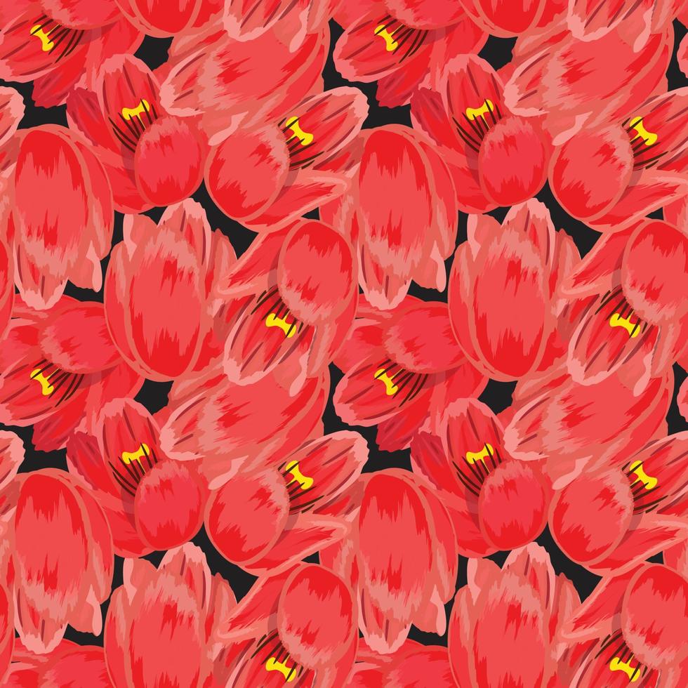 Luxury floral pattern with red tulips on black background. vector