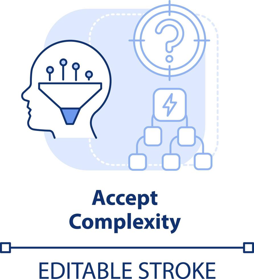 Accept complexity light blue concept icon. Challenging situations. Adaptation abstract idea thin line illustration. Isolated outline drawing. Editable stroke vector