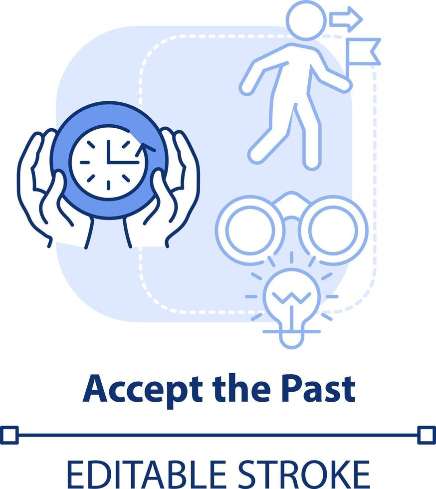 Accept past light blue concept icon. Cope with problems. Dealing with change abstract idea thin line illustration. Isolated outline drawing. Editable stroke vector