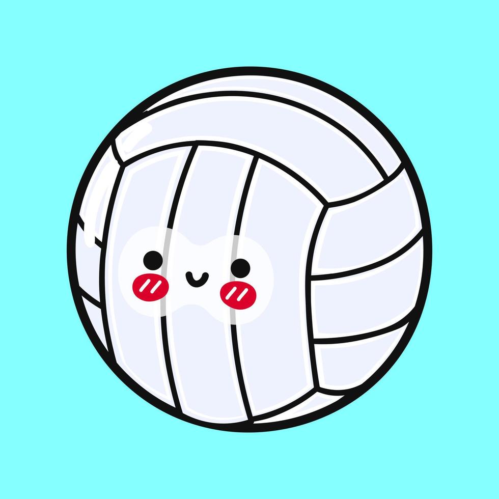 Cute funny volleyball. Vector hand drawn cartoon kawaii character illustration icon. Isolated on blue background. Volleyball ball character concept