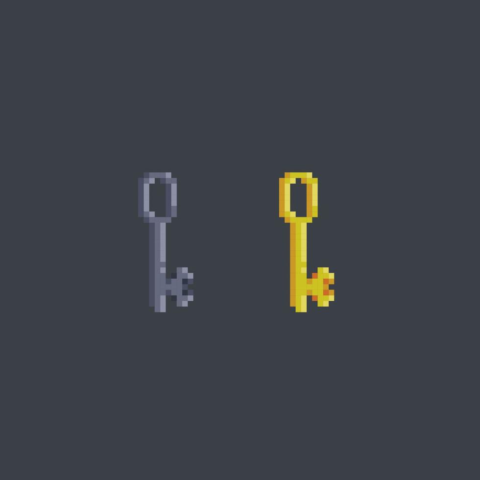 gold and iron key in pixel art style vector