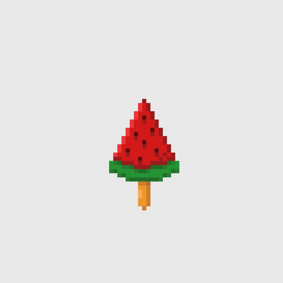 watermelon ice cream stick in pixel art style vector