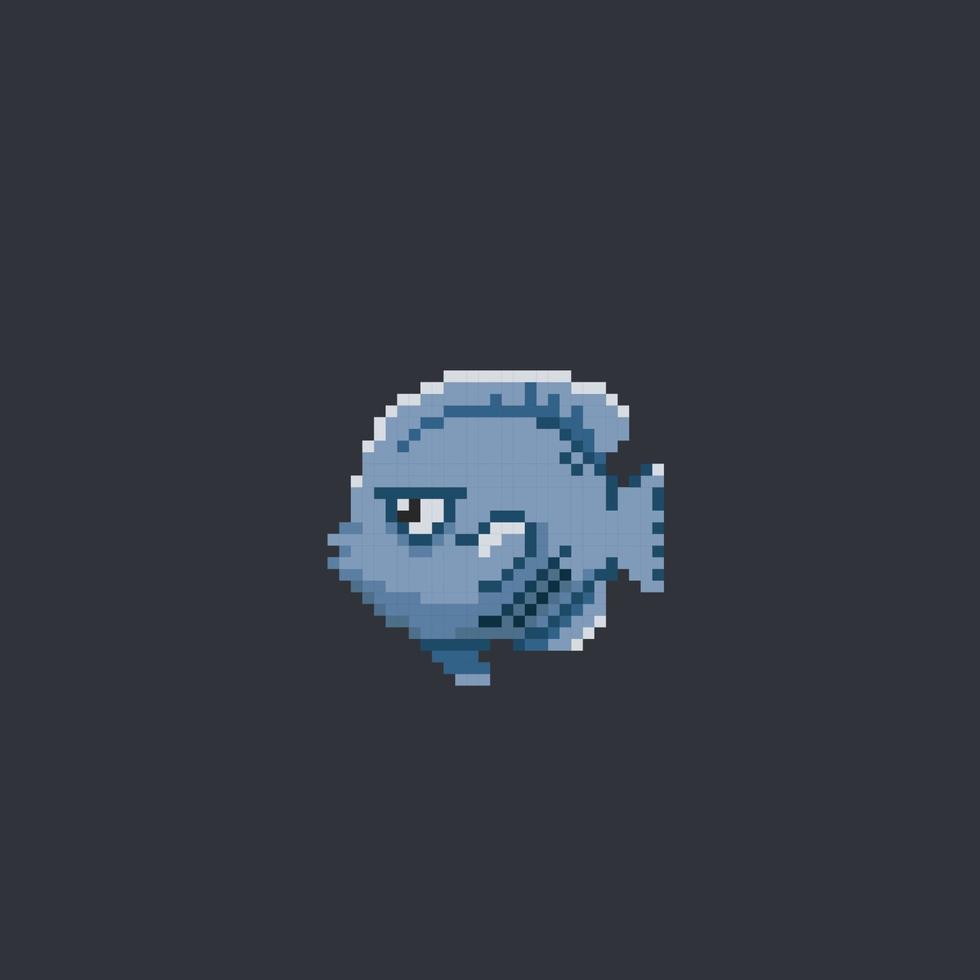 grey fish in pixel art style vector