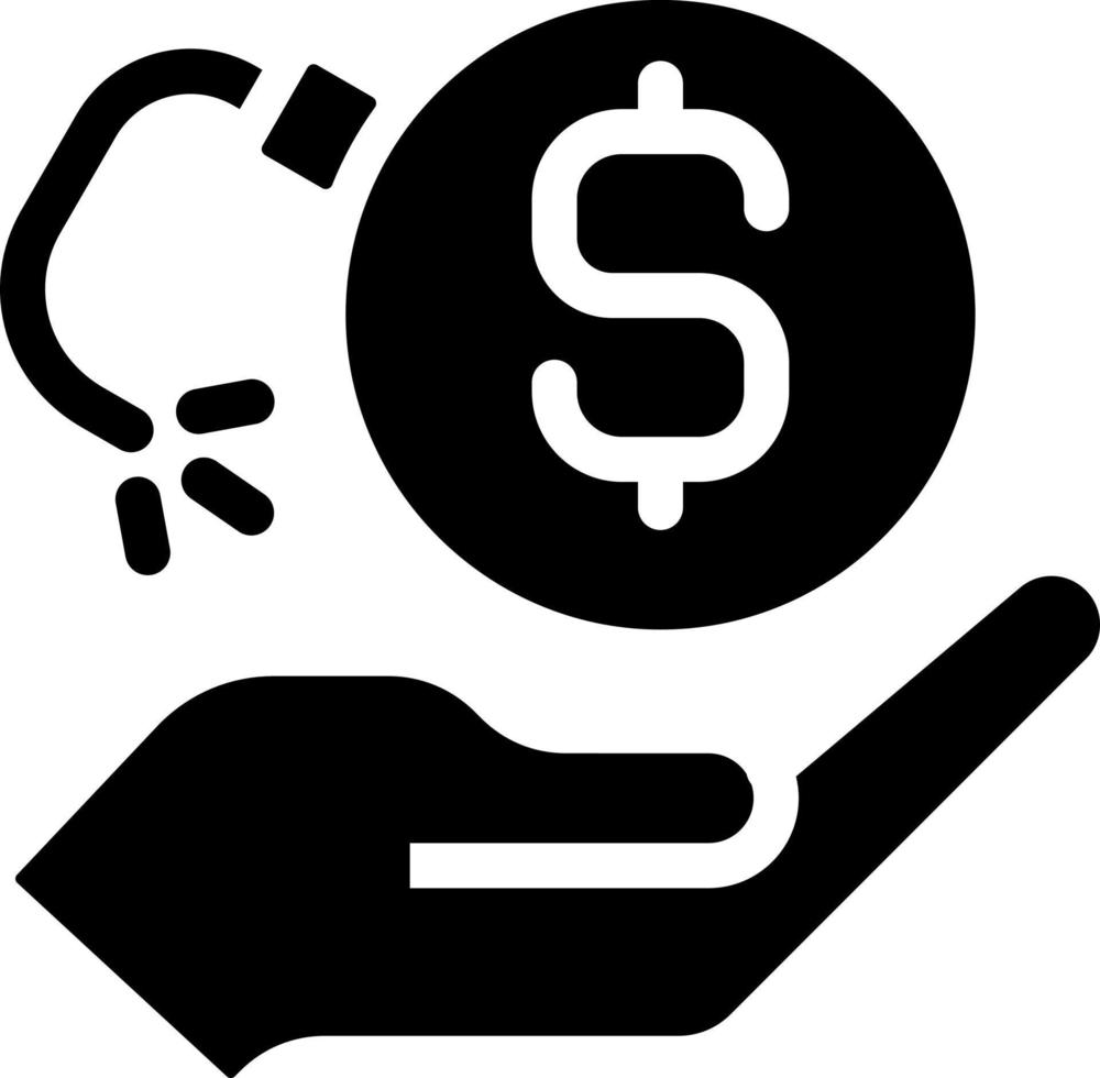 Loss of money black glyph icon. Financial risk. Bankruptcy case. Dealing with debt. Stock market crash. Impulse buying. Silhouette symbol on white space. Solid pictogram. Vector isolated illustration