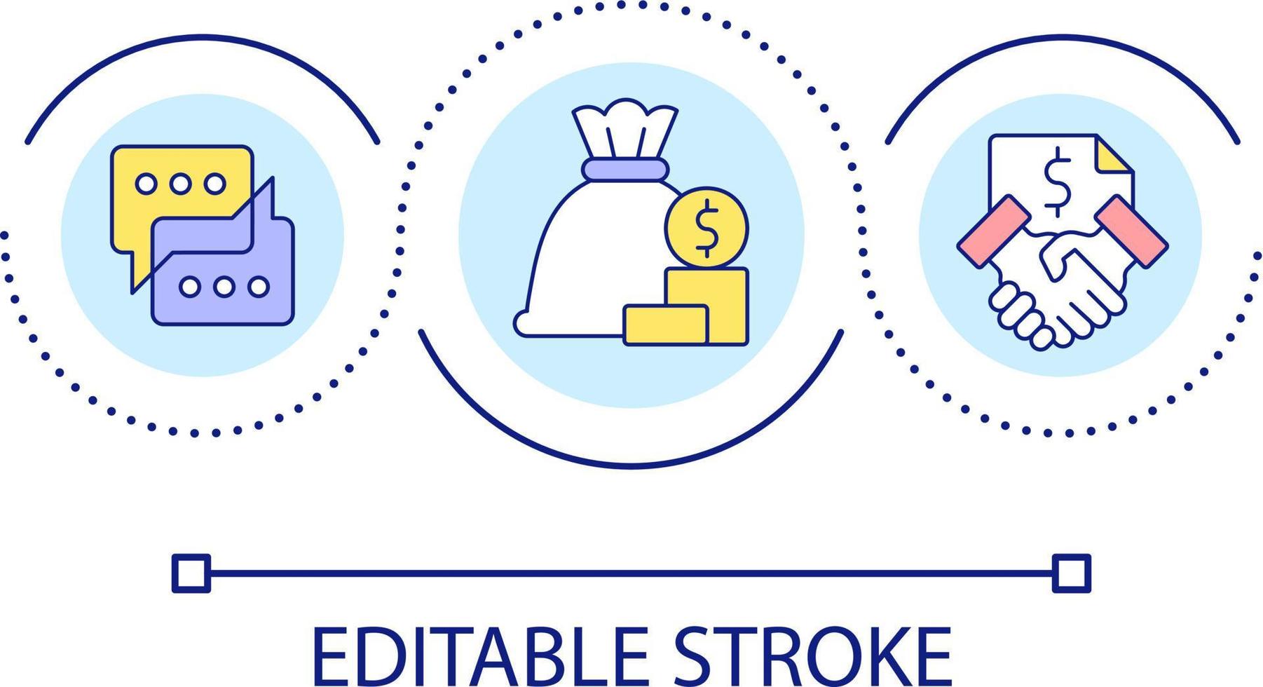 Deal expenses loop concept icon. Purchasing assets. Business consolidation. Integration and partnership abstract idea thin line illustration. Isolated outline drawing. Editable stroke vector