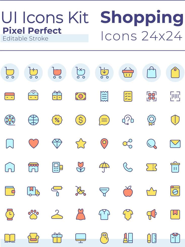 E commerce pixel perfect RGB color ui icons set. Retail shop. Purchasing experience. GUI, UX design for mobile app. Vector isolated pictograms. Editable stroke