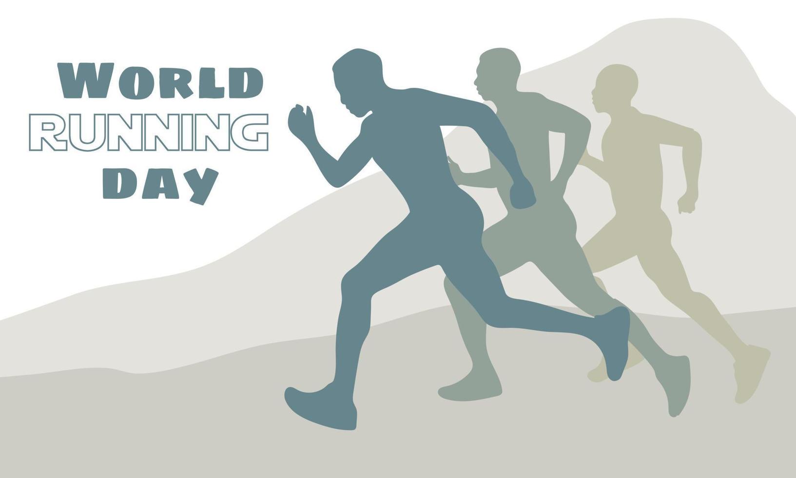 World Running Day. Vector poster design. The concept of a healthy lifestyle. Men run ahead of each other in nature. Flat vector illustration. A template for a banner, an advertising cover Competitions