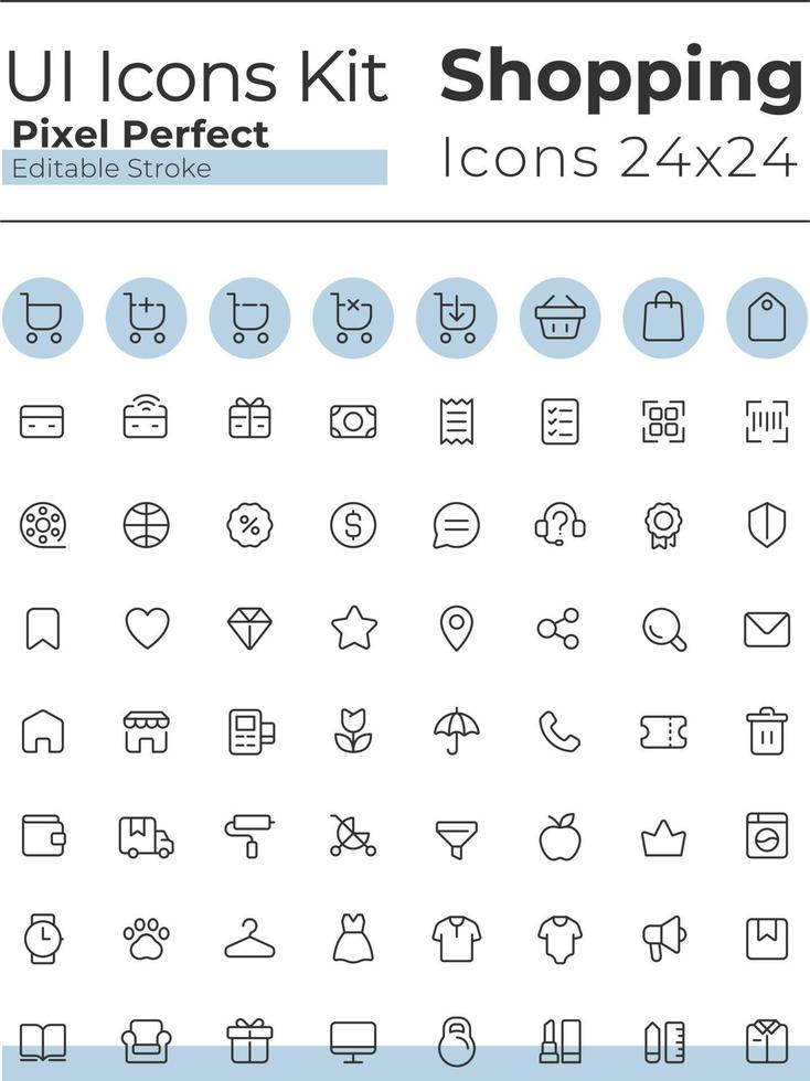 E commerce pixel perfect linear ui icons set. Retail shop. Purchasing experience. Platform for shopping. Outline isolated user interface elements. Editable stroke vector