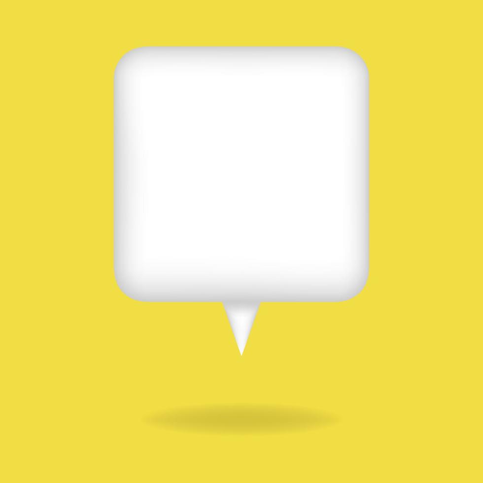 Vector 3d speech bubble. White square message dialog balloon. 3d chat icon. Talking box or chatting box.