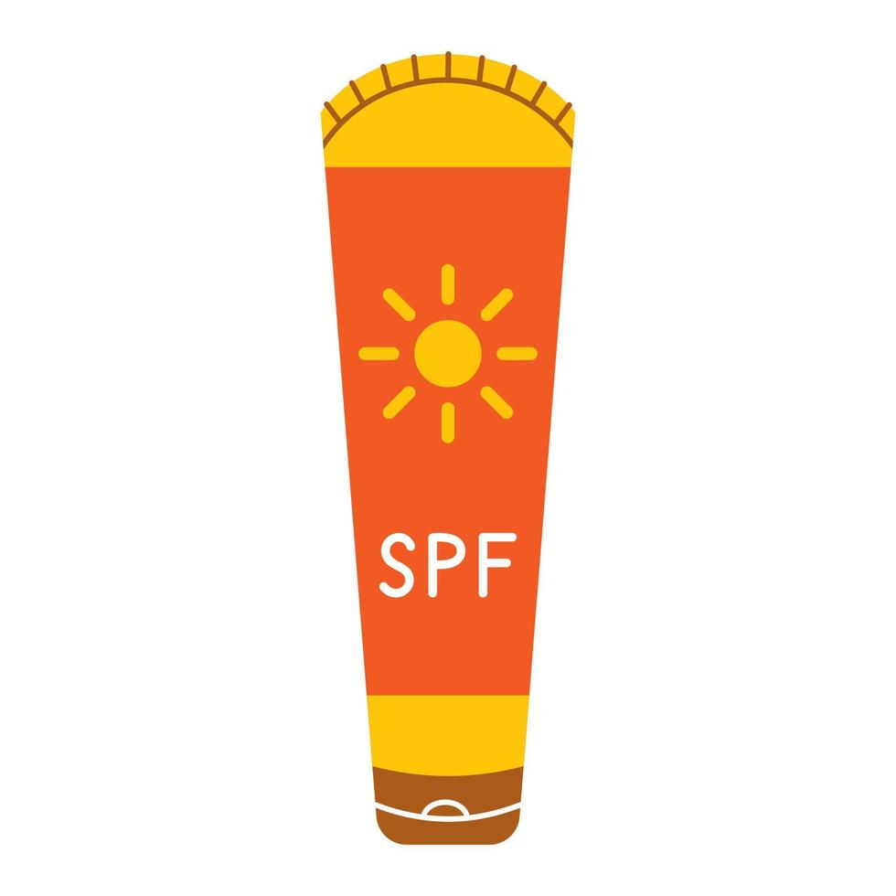 Vector sunscreen tube in flat design. Sun safety cream. Sunscreen product with SPF.