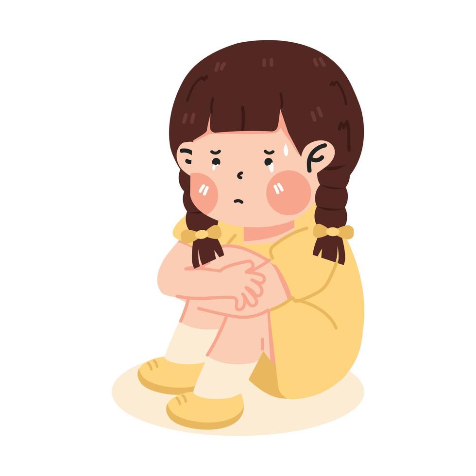 Kid girl crying sad cartoon vector