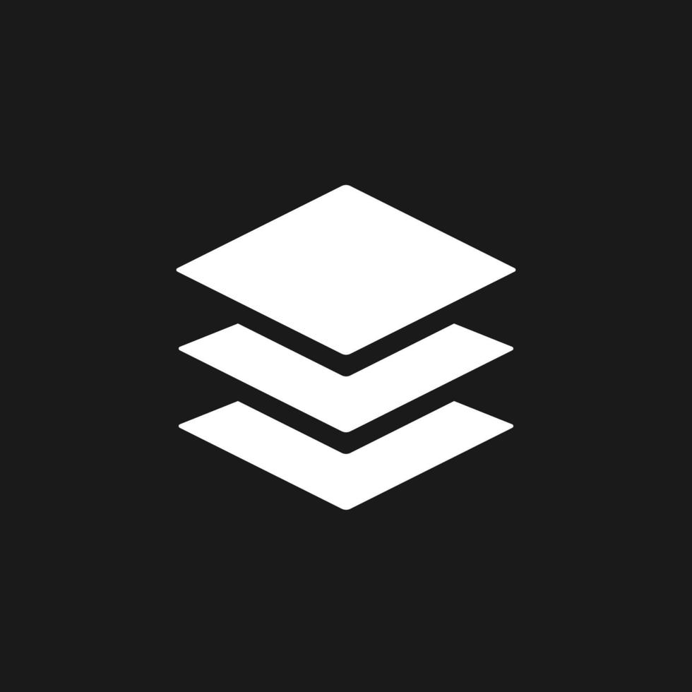 Layers panel dark mode glyph ui icon. Retouch. Simple filled line element. User interface design. White silhouette symbol on black space. Solid pictogram for web, mobile. Vector isolated illustration