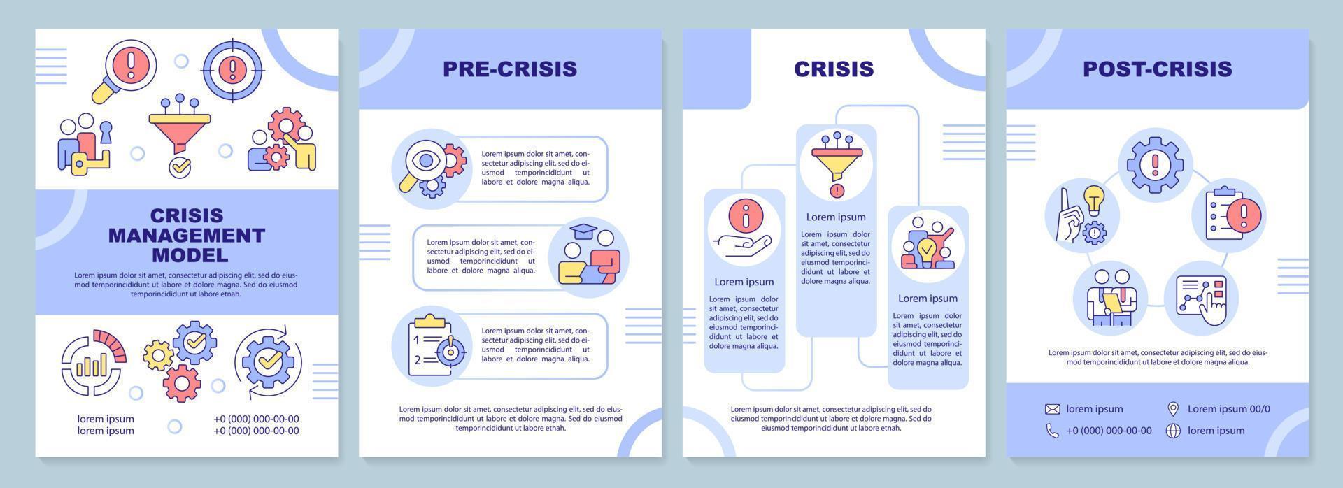 Crisis communication purple brochure template. Leaflet design with linear icons. Editable 4 vector layouts for presentation, annual reports