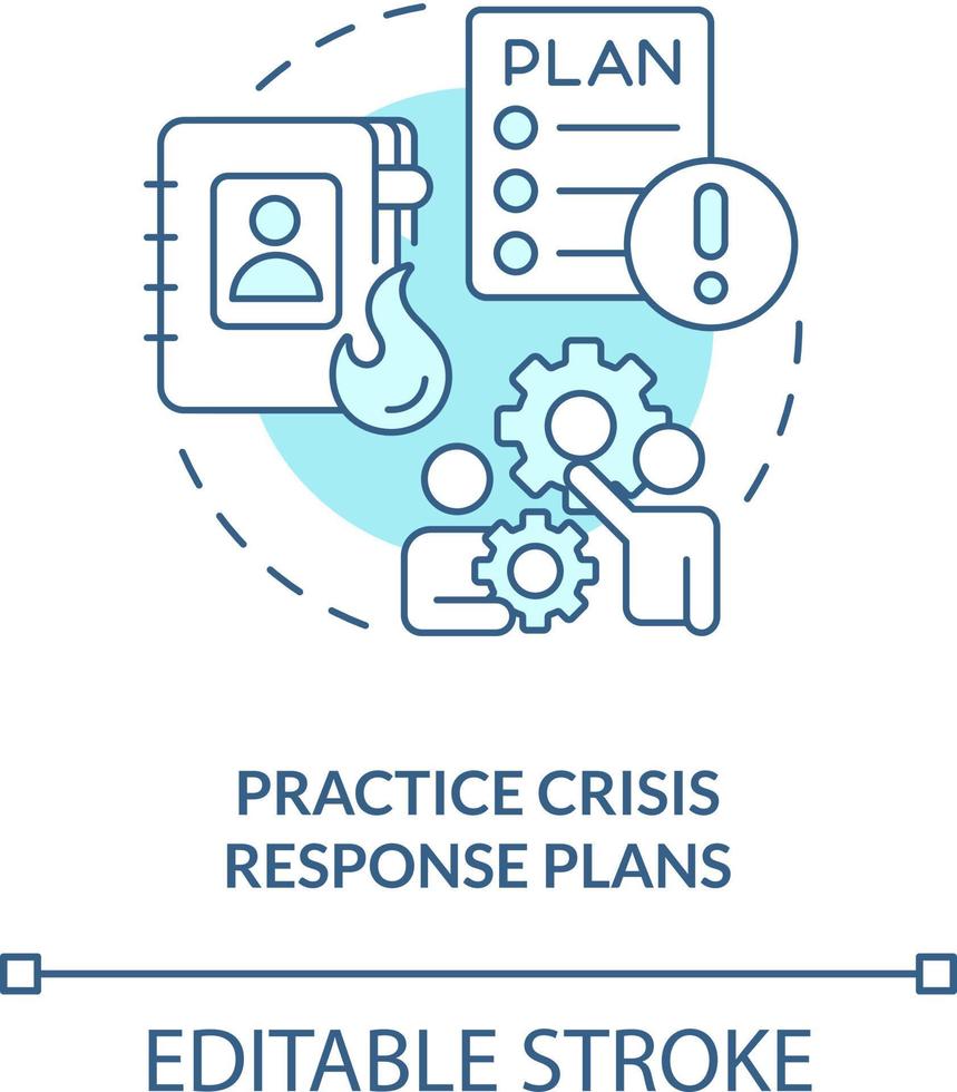 Practice crisis response plans turquoise concept icon. Crisis management team abstract idea thin line illustration. Isolated outline drawing. Editable stroke vector