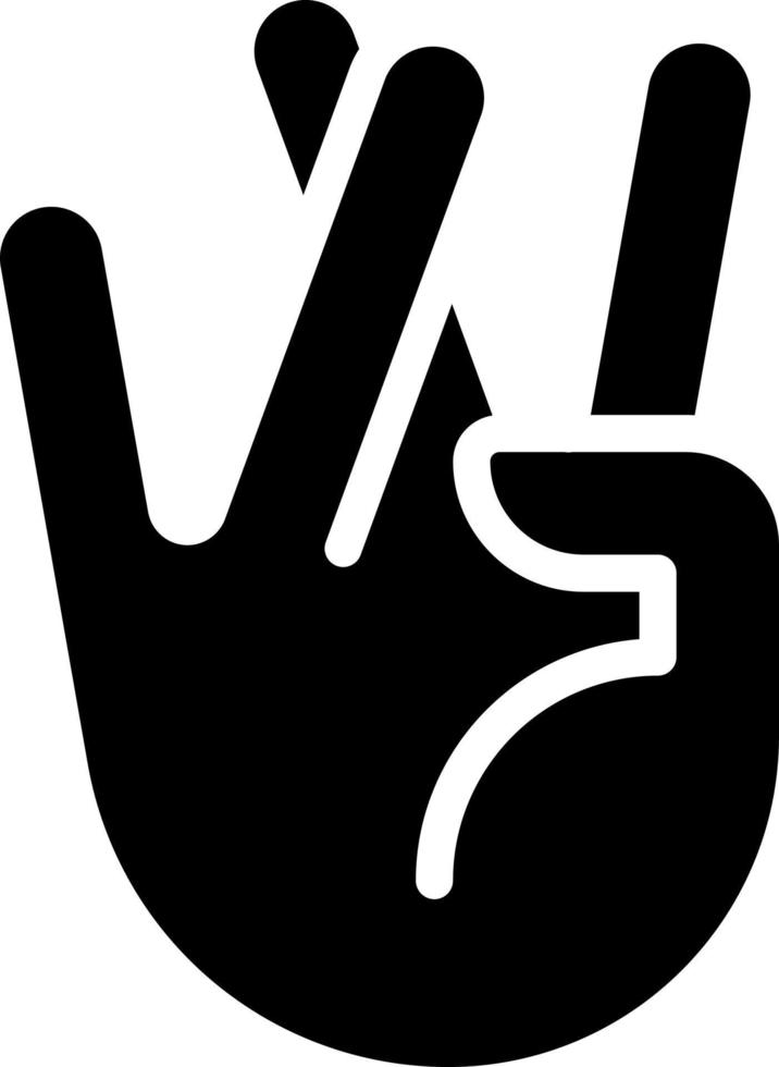 Praying for good luck black glyph icon. Crossed ring and middle fingers. Traditional hand gesture. Positive sign. Silhouette symbol on white space. Solid pictogram. Vector isolated illustration