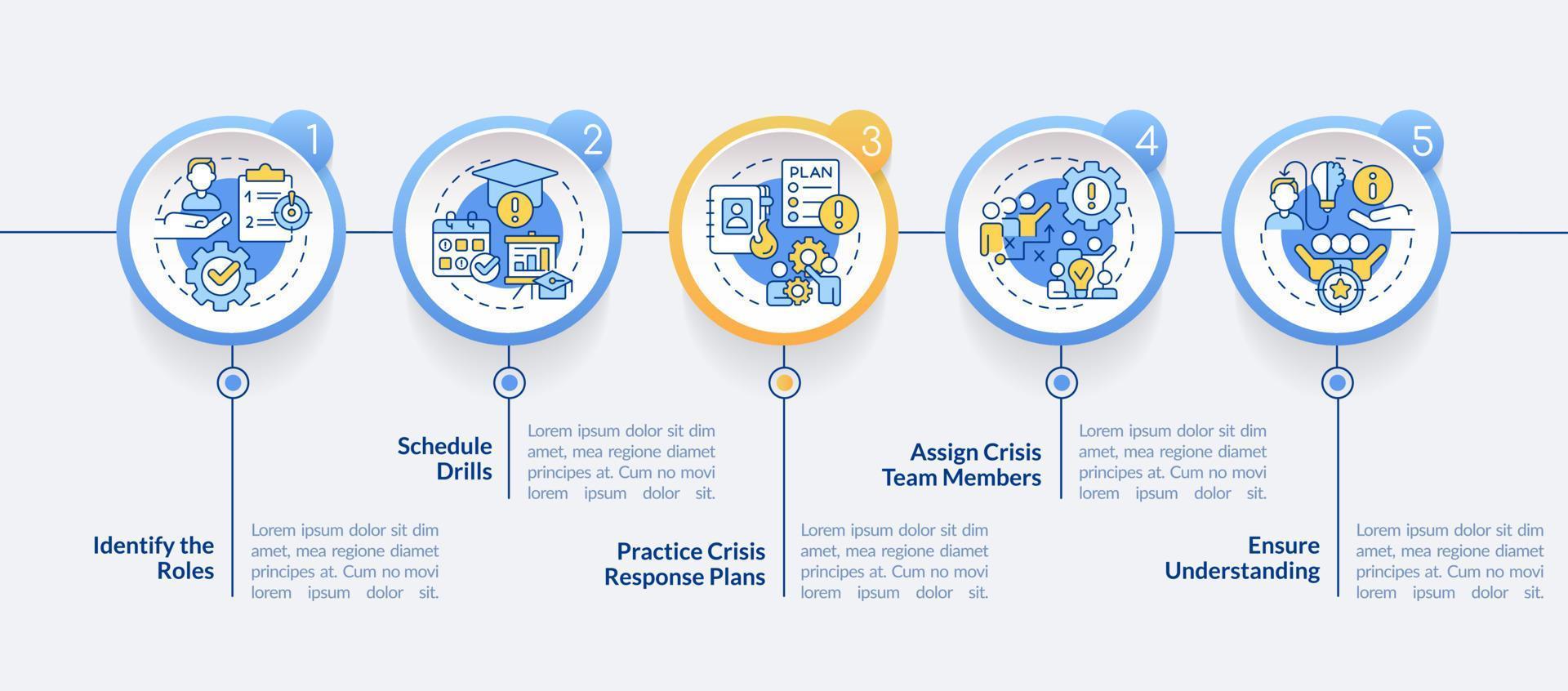 Crisis management team circle infographic template. Teamwork. Data visualization with 5 steps. Editable timeline info chart. Workflow layout with line icons vector