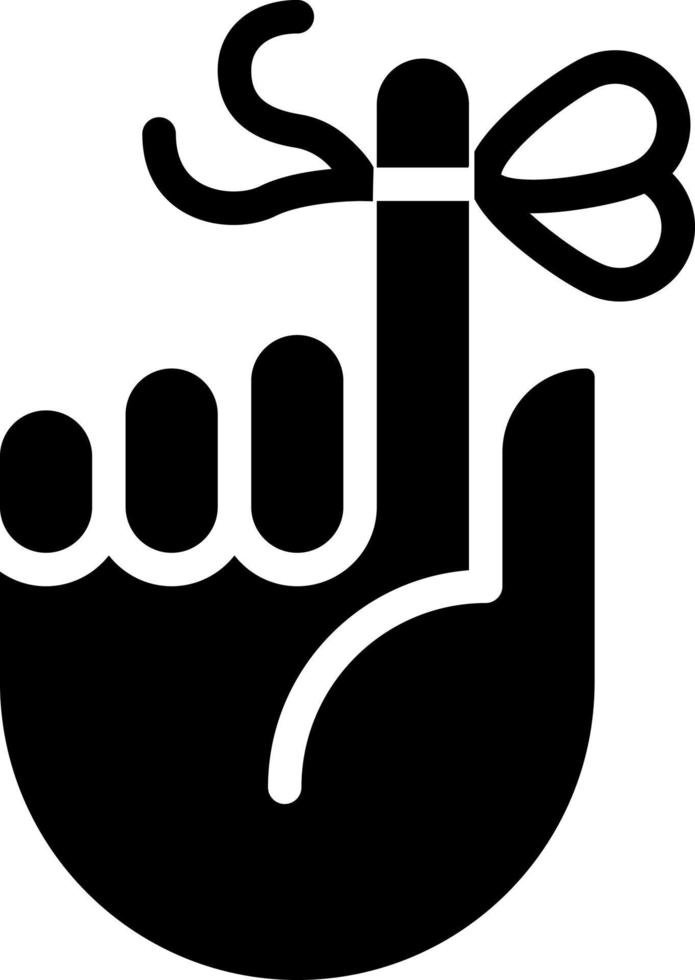 Knot on finger for memory black glyph icon. Rope tied around pointer. Funny tradition. Hand gesture. Silhouette symbol on white space. Solid pictogram. Vector isolated illustration