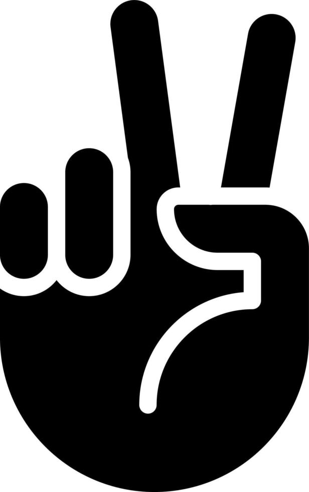 Peace sign black glyph icon. Pacifistic hand gesture. Positive wish. Communication with body language. Silhouette symbol on white space. Solid pictogram. Vector isolated illustration