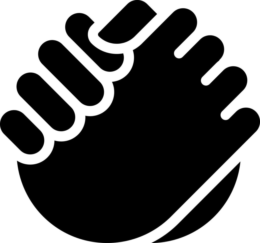 Friendly handshake black glyph icon. Joining hands. Buddies greeting gesture. Body language expression. Silhouette symbol on white space. Solid pictogram. Vector isolated illustration