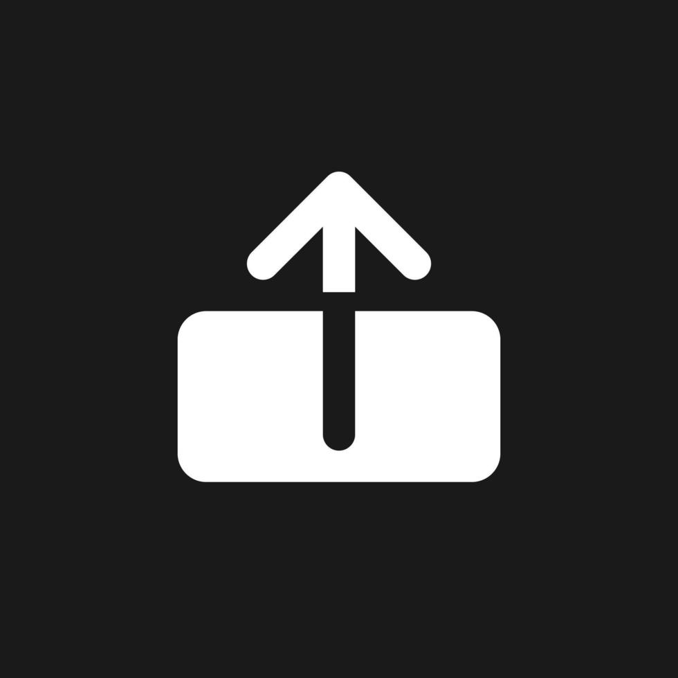 Upload file dark mode glyph ui icon. Simple filled line element. User interface design. White silhouette symbol on black space. Solid pictogram for web, mobile. Vector isolated illustration
