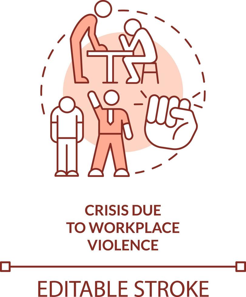 Crisis due to workplace violence red concept icon. Type of crisis abstract idea thin line illustration. Isolated outline drawing. Editable stroke vector