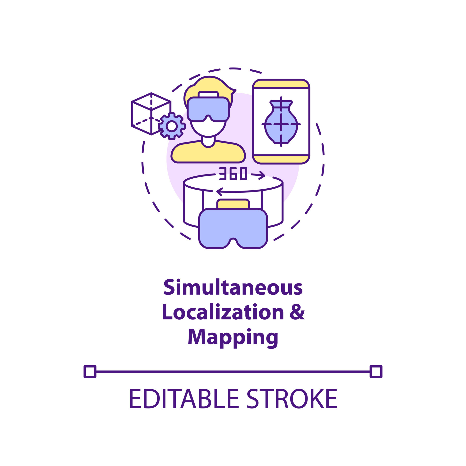 Simultaneous localization and mapping - Simultaneous Localization And Mapping Concept Icon Metaverse Synthetic Data Solution Abstract Idea Thin Line Illustration Isolated Outline Drawing Editable Stroke Vector 