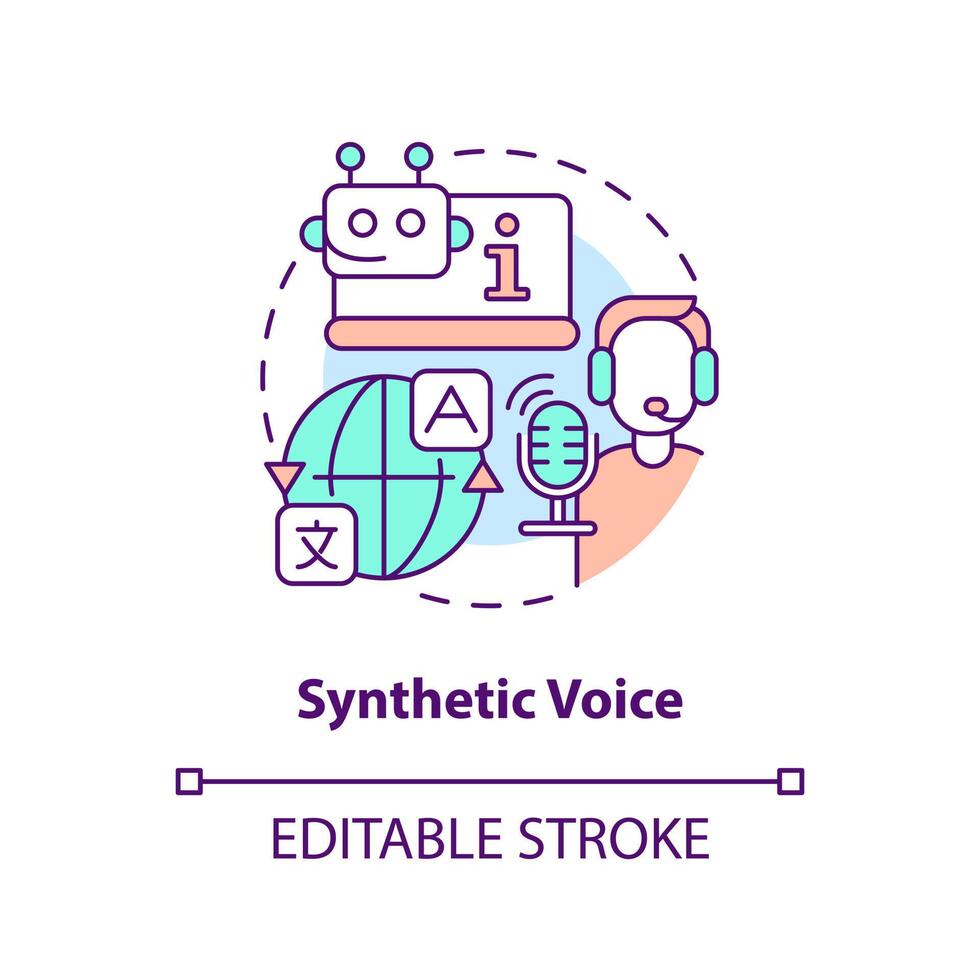 Synthetic voice concept icon. Virtual assistant. media type abstract idea thin line illustration. Isolated outline drawing. Editable stroke vector