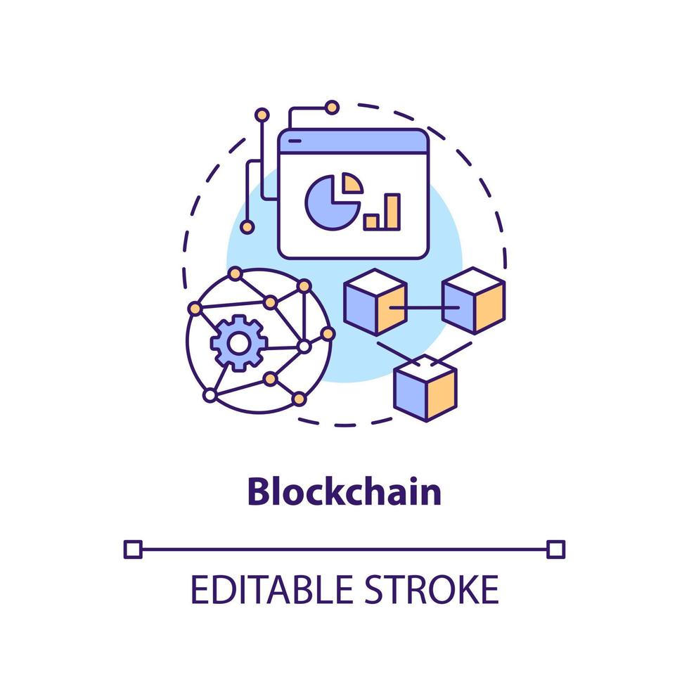 Blockchain concept icon. Cryptocurrency exchange network. Metaverse technology abstract idea thin line illustration. Isolated outline drawing. Editable stroke vector
