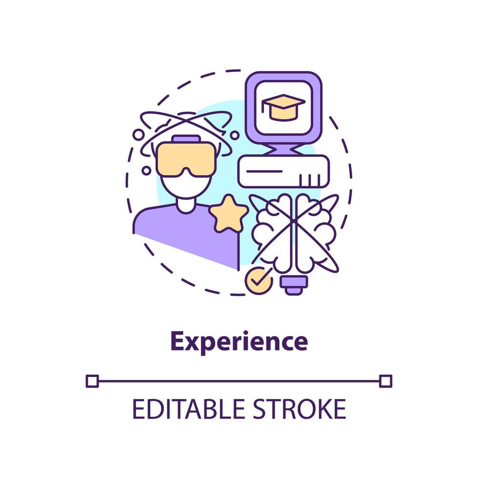 Experience concept icon. Enjoy virtual reality world. Layer of metaverse abstract idea thin line illustration. Isolated outline drawing. Editable stroke vector