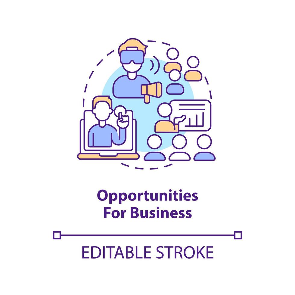 Opportunities for business concept icon. Metaverse importance for commerce abstract idea thin line illustration. Isolated outline drawing. Editable stroke vector