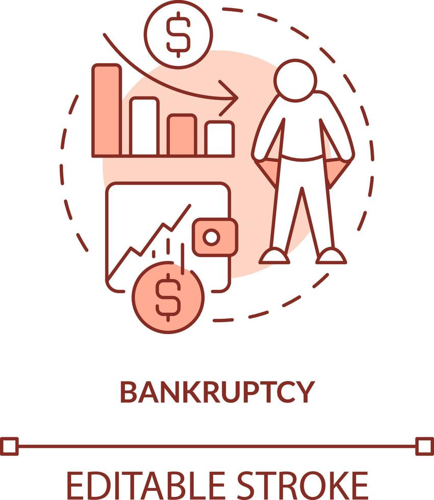 Bankruptcy red concept icon. Lack of funds. Fail to pay. Type of crisis abstract idea thin line illustration. Isolated outline drawing. Editable stroke vector