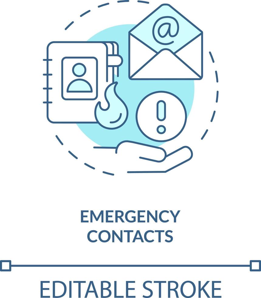 Emergency contacts turquoise concept icon. Crisis management plan component abstract idea thin line illustration. Isolated outline drawing. Editable stroke vector