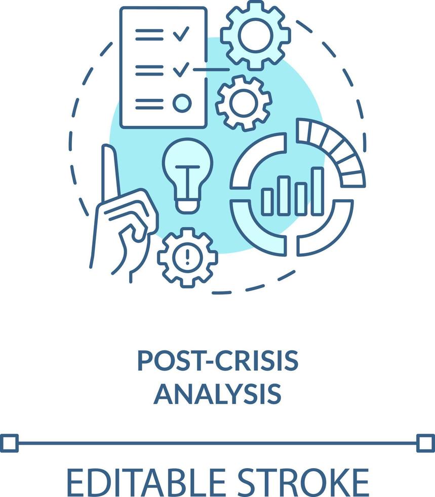 Post crisis analysis turquoise concept icon. Crisis management plan component abstract idea thin line illustration. Isolated outline drawing. Editable stroke vector
