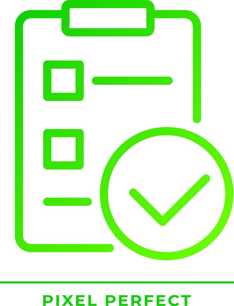Checklist with checkmarks pixel perfect gradient linear vector icon. Marking task completion. Work controlling document. Thin line color symbol. Modern style pictogram. Vector isolated outline drawing