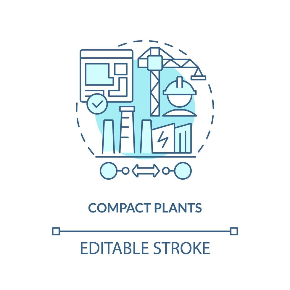 compacto plantas azul concepto icono. relativamente pequeño estación. geotermia energía pros resumen idea Delgado línea ilustración. aislado contorno dibujo. editable carrera vector