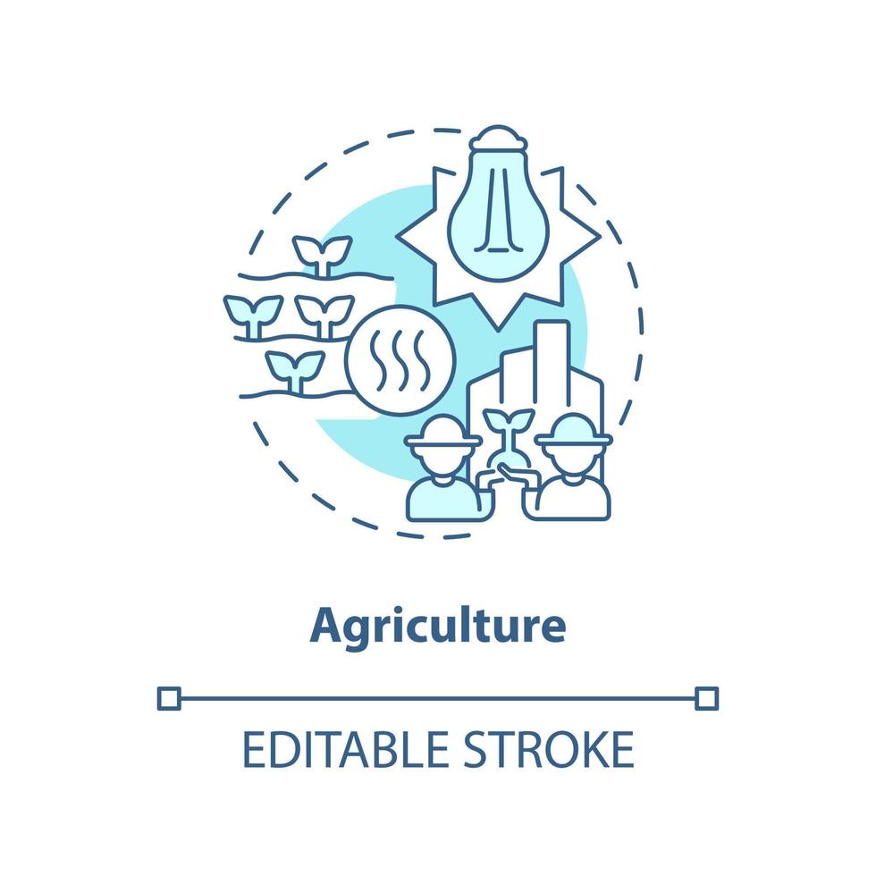 Agriculture blue concept icon. Warming system for plants. Usage of geothermal energy abstract idea thin line illustration. Isolated outline drawing. Editable stroke vector