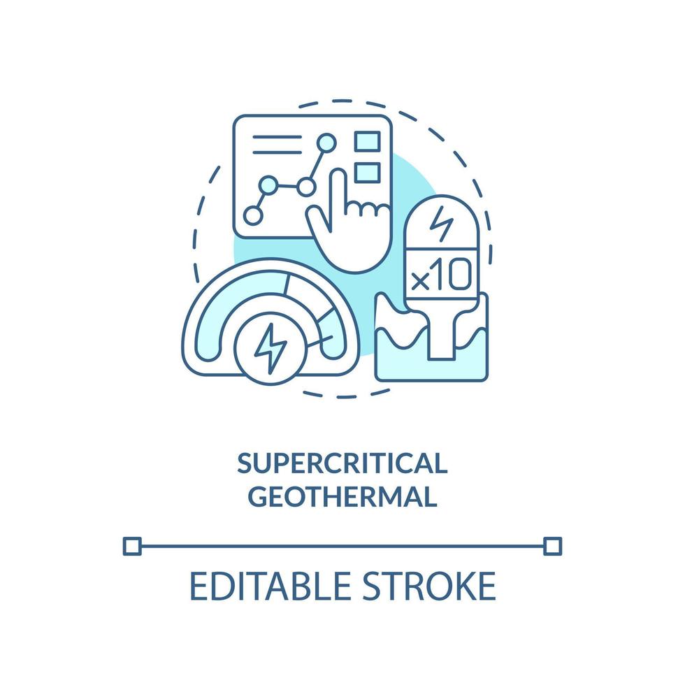 Supercritical geothermal blue concept icon. Ten times more power. Geothermal trend abstract idea thin line illustration. Isolated outline drawing. Editable stroke vector